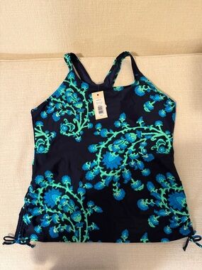 Calypsa Floral Navy Tankini Top with Teal & Aqua Print